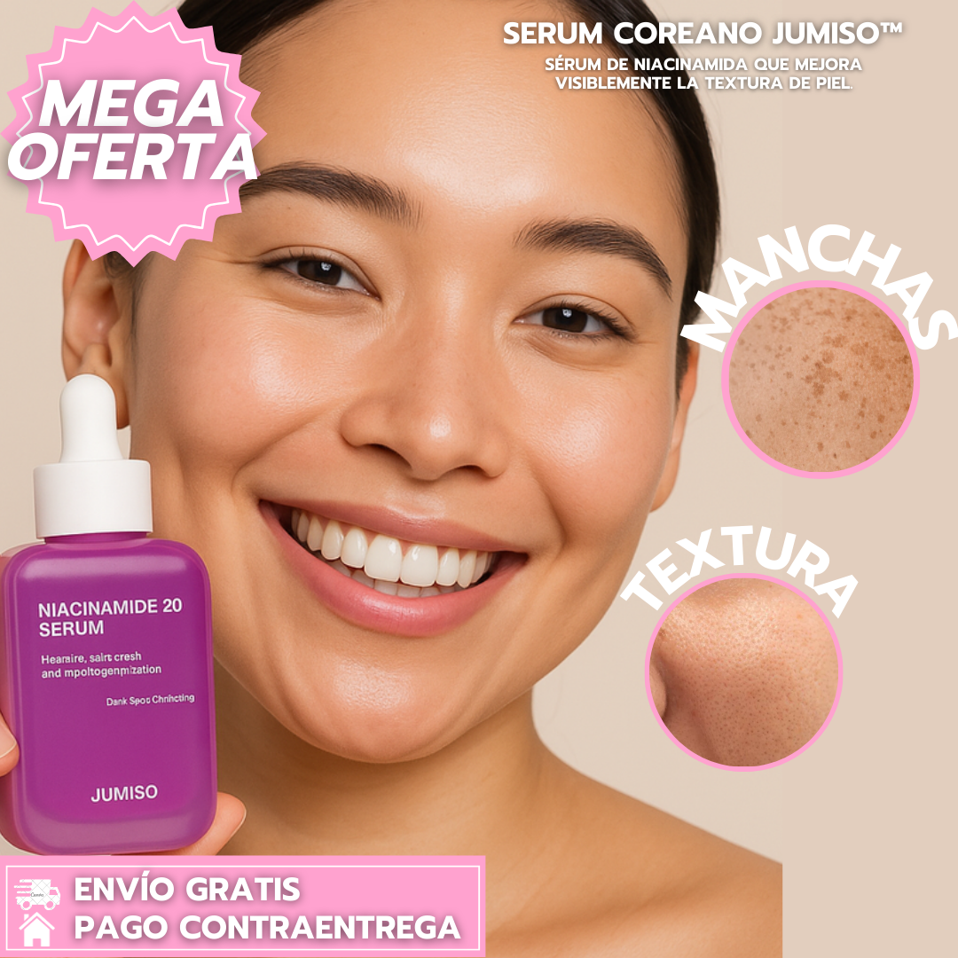 Serum coreano Jumiso™: Sérum facial de Niacinamida que unifica el tono, ilumina la piel y mejora visiblemente su textura.