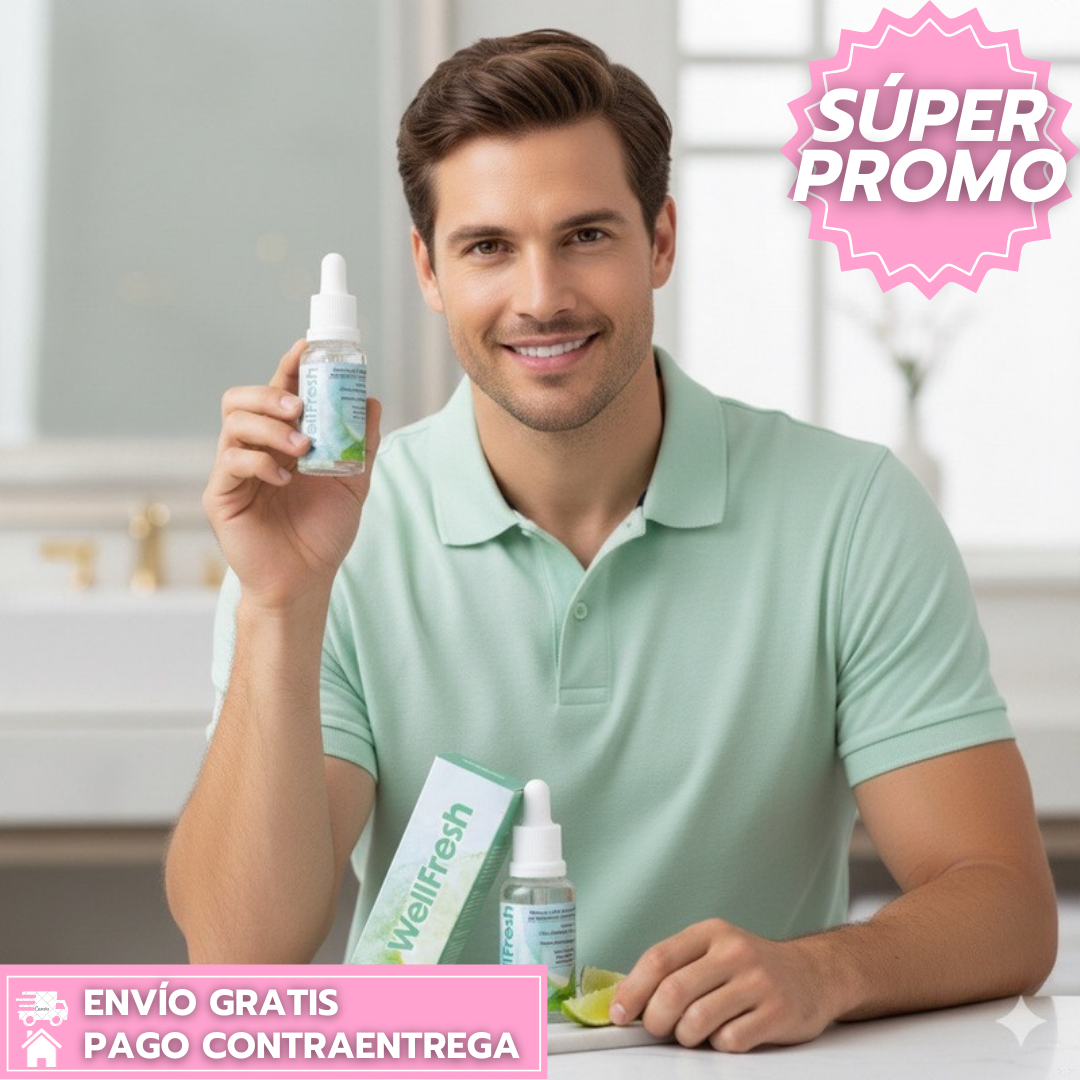 Oferta especial 2x1 WellFresh: Gotas Orales que Refrescan y Neutralizan el Mal Aliento.