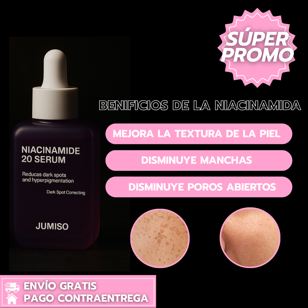 Serum coreano Jumiso™: Sérum facial de Niacinamida que unifica el tono, ilumina la piel y mejora visiblemente su textura.