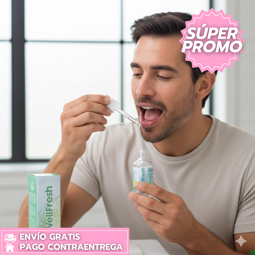 Oferta especial 2x1 WellFresh: Gotas Orales que Refrescan y Neutralizan el Mal Aliento.